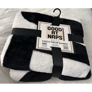 NEW Good At Naps 50" x 60"  Fleece Throw Blanket Snug Hug Soft Black White